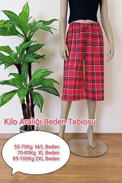 VİP BERA TEKSTİL Kadın Ekose Yumuşak Dokulu Esnek Milan Kumaş Geniş Paça Berm...