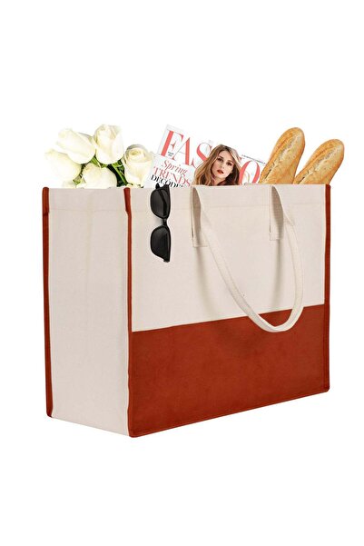 Pamusan Natural Elite Kanvas Bez Çanta Plaj Çantası - KİREMİT Alışveriş Çanta...