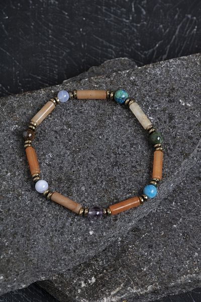 OSMANLI DOĞAL TAŞ Certified Apatite, Chrysocolla and Aventurine Natural Stone Bracelet