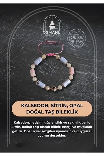 OSMANLI DOĞAL TAŞ Certified Chalcedony, Citrine and Opal Natural Stone Bracelet