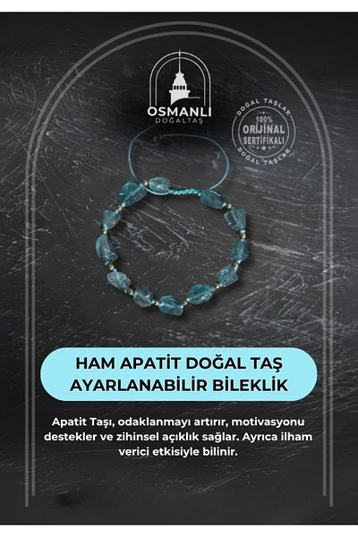 OSMANLI DOĞAL TAŞ Certified Raw Apatite Natural Stone Adjustable Bracelet