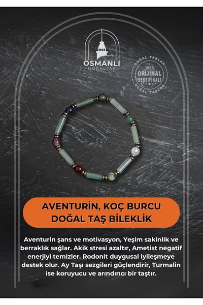 OSMANLI DOĞAL TAŞ Certified Aventurine and Aries Natural Stone Bracelet