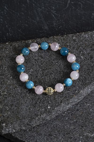 OSMANLI DOĞAL TAŞ Certified Apatite, Pink Quartz and Hematite Bracelet