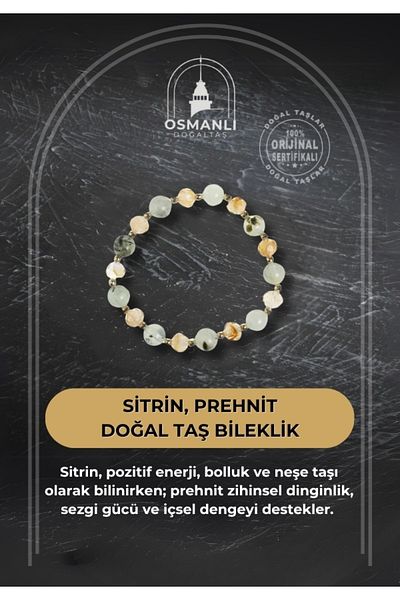 OSMANLI DOĞAL TAŞ Certified Citrine and Prehnite Natural Stone Bracelet
