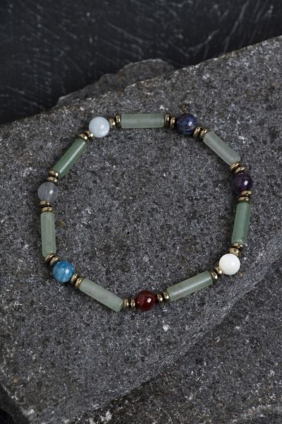 OSMANLI DOĞAL TAŞ Certified Apatite, Labradorite and Aventurine Natural Stone Bracelet