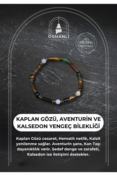 OSMANLI DOĞAL TAŞ Certified Tiger Eye, Aventurine and Chalcedony Crab Bracelet