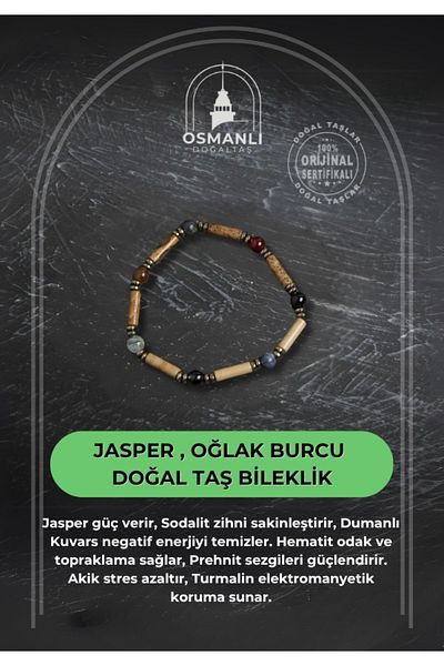 OSMANLI DOĞAL TAŞ Certified Jasper and Capricorn Zodiac Sign Natural Stone Bracelet