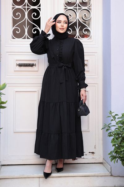 Neva Style Rochie Hijab neagră plisată în straturi 617s