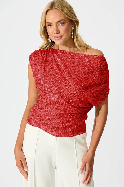 AFR CLOTHES Women's Red Drop Shoulder Sequin Bluz