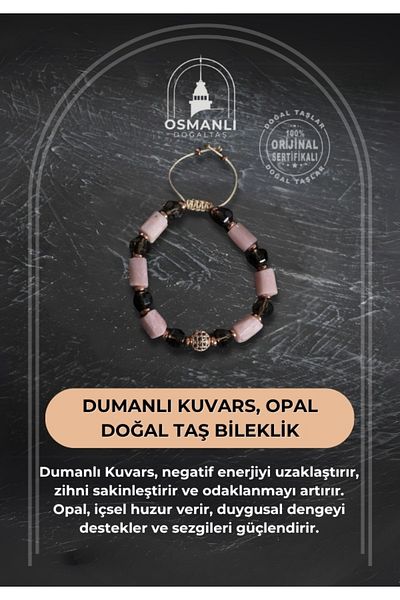OSMANLI DOĞAL TAŞ Certified Smoky Quartz and Opal Natural Stone Bracelet