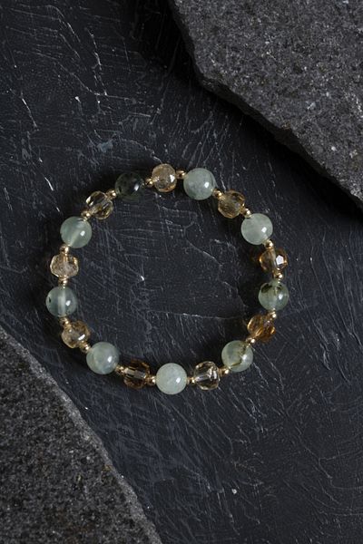 OSMANLI DOĞAL TAŞ Certified Citrine and Prehnite Natural Stone Bracelet