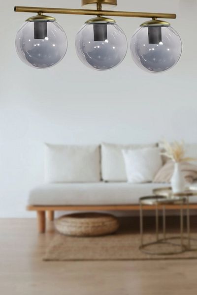 Fer Avize Nika Modern Antique Smoked Glass Modern Living Room - Kitchen - Bedroom 3-Piece Chandelier
