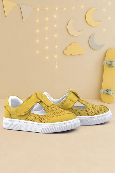 Rakerplus Bheem Genuine Leather Yellow Velcro Baby Sneaker Sandals
