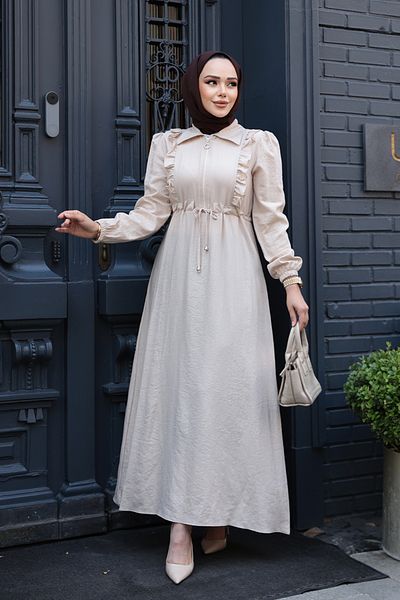 Neva Style Rochie hijab bej cu fermoar 17021BEJ