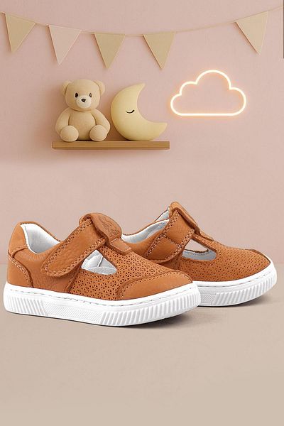 Rakerplus Bheem Genuine Leather Orange Velcro Baby Sneaker Sandals
