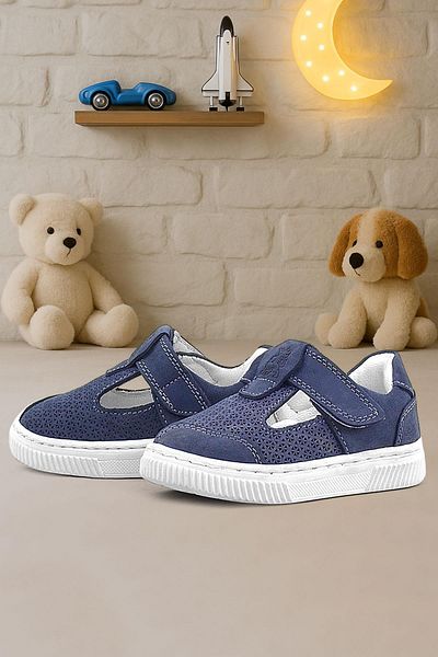 Rakerplus Bheem Genuine Leather Navy Blue Nubuck Velcro Baby Sneaker Sandals