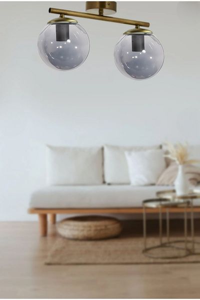 Fer Avize Nika Modern Antique Smoked Glass Modern Living Room - Kitchen - Bedroom 2-Piece Chandelier