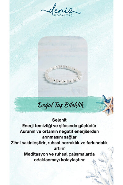 Deniz Doğal Taş Sertifikalı Selenit Doğal Taş Bileklik Arınma ve Sakinlik