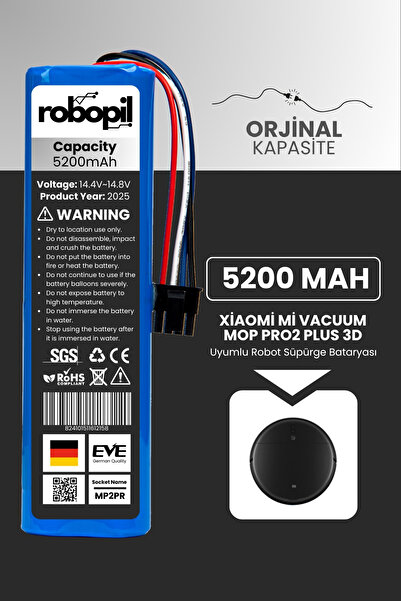ROBOPİL Xiaomi Mi Vacuum Mop Pro2 Plus 3d Pil Batarya Robot Süpürge [standart Kapasite] 5200mah No: Rvs5-wh0