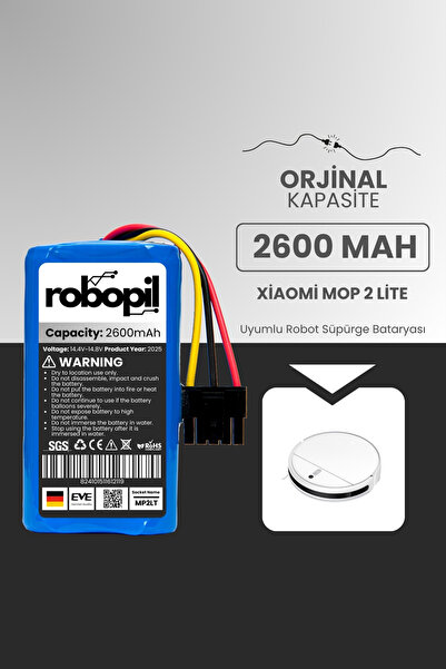 ROBOPİL Xiaomi Mop 2 Lite Pil Batarya [standart Kapasite] 2600mah Akıllı Robo...