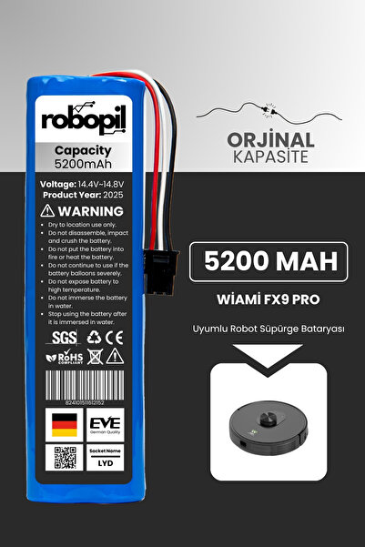ROBOPİL Wiami Fx9 Pro Pil Batarya [Orjinal Kapasite] 5200mah Akıllı Robot Süp...