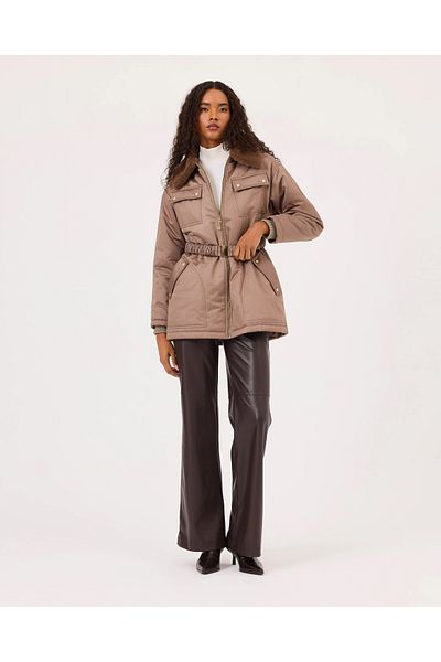 SEÇİL Belted Faux Fur Detailed Pocket Coat
