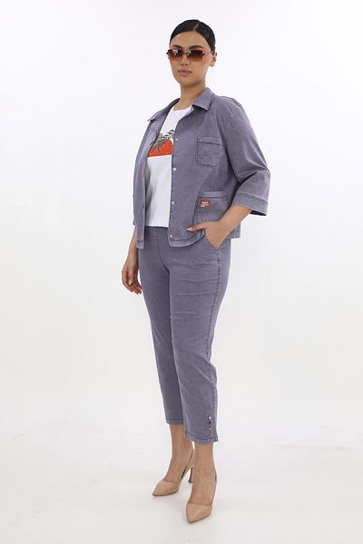 EXİTLİNE Women's Triple Summer Purple Suit Jacket Pants Tshirt