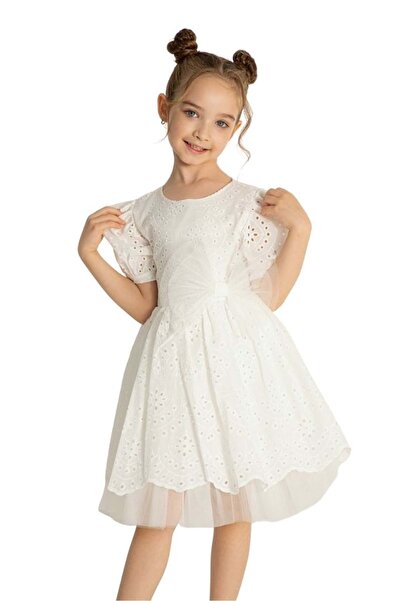 ww waka waka kids store Κεντημένο με λευκό μανίκι για κορίτσια Φόρεμα ειδικής περίστασης και καλοκαιρινή κομψότητα