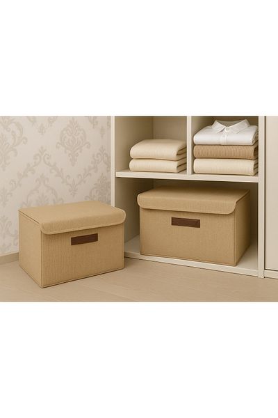 ON-ARS TEKSTİL Jute Lid Cabinet Underwear Toy Organizer Folding Storage Box 50X40X30 cm