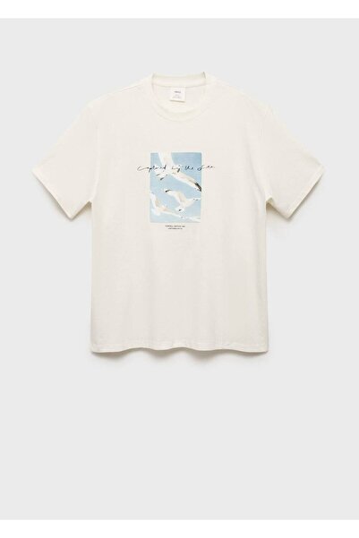 MANGO Man Kayık desenli pamuklu tişört