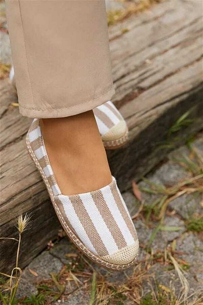 çetin ayakkabı Women's Summer Casual Beige Lace Stylish Striped Espadrille Shoes