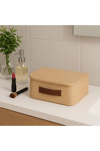 ON-ARS TEKSTİL Jute Lid Cabinet Drawer Jewelry Makeup Laundry Folding Storage Box Organizer 30X23X11