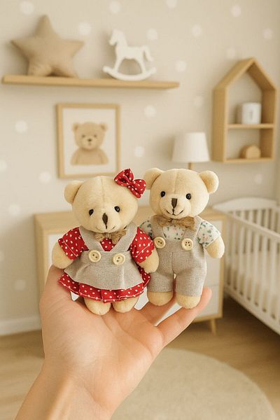 Şirin Mini Couple Teddy Bear Keychains