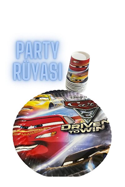 partyrüyası Set de petrecere cu farfurii și pahare din hârtie tematică cu mașini pentru 8 persoane