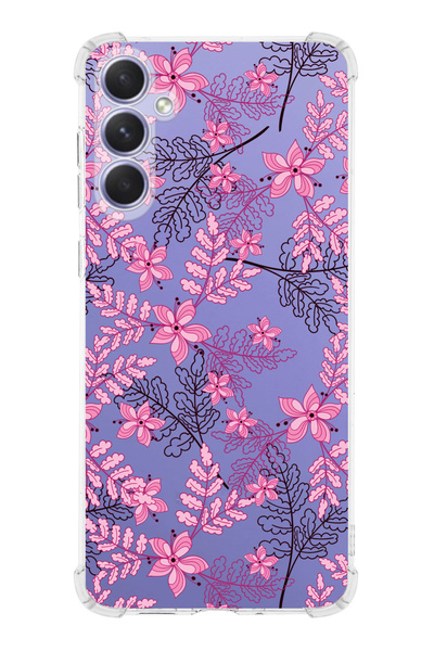 PrintiFy Samsung Galaxy M15 ile Uyumlu Floral Pembe Baskılı Şeffaf Köşe Korum...