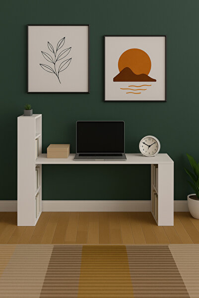 BBF Furniture Raflı Bilgisayar Masası – Minimal Tasarım, Dayanıklı MDF, Moder...