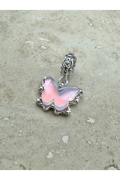 Snartun Pink Stone Butterfly Charm Steel Bracelet with Hanging Charm (Only Charm)