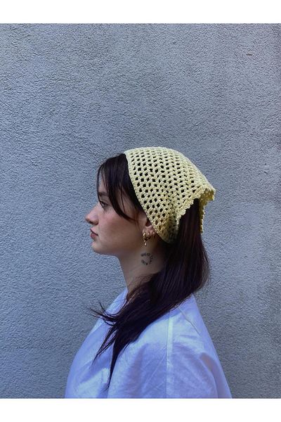 MELUSH Yellow Colored Veronika Model Bandana, Butter Yellow Handmade Knitted Bandana