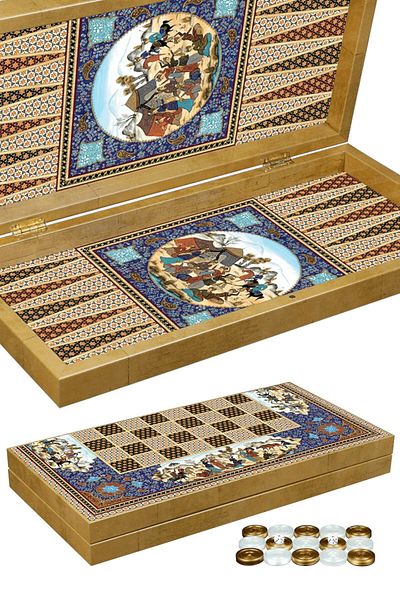 Miajima Old Age Patterned Backgammon Set Large Size + Wooden Stamp Gift