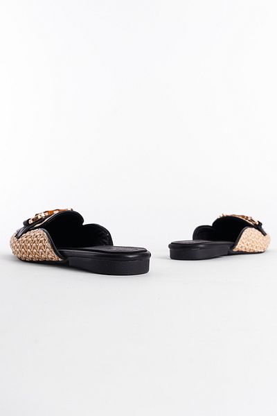 Capone Outfitters Γυναικείες παντόφλες από γνήσιο δέρμα με κοντό τακούνι, ψάθινη αγκράφα
