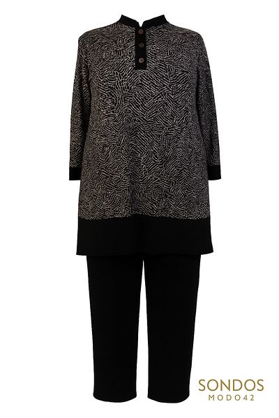HESNA Set tunică și pantaloni cu dungi negre - Lungime decupată