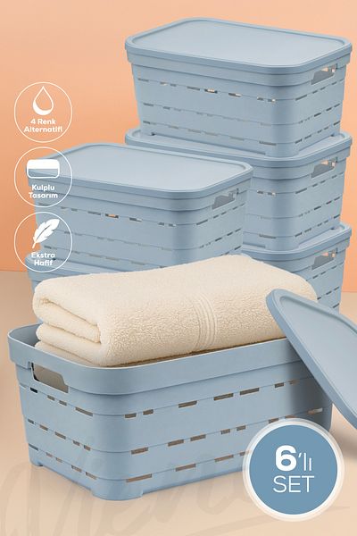 Vienev Cutie de depozitare perforată de 10,8 litri cu 6 capac albastru