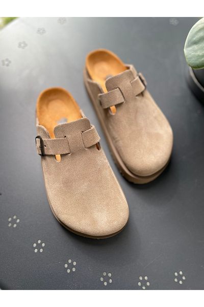 Land of Cork Anatomical Women's High Natural Cork Sole Suede Leather Indoor Slippers