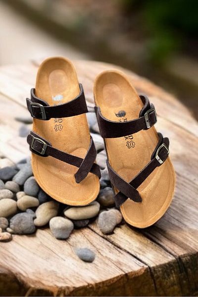Land of Cork Anatomical Flip Flops Handmade Women's Slippers Suede Leather Cork Sole, Arc Supported