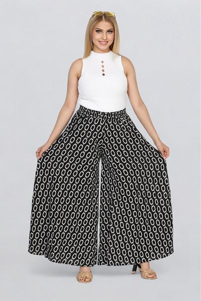 SOSYETE AVM Women's Elastic Waist Patterned Pocket Skirt Trousers