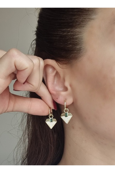 İNİTİUM Premium Series Stainless Steel Green Stone Gold Earrings