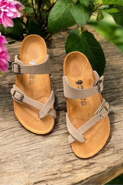 Land of Cork Anatomical Natural Cork Sole Genuine Leather Flip Flops
