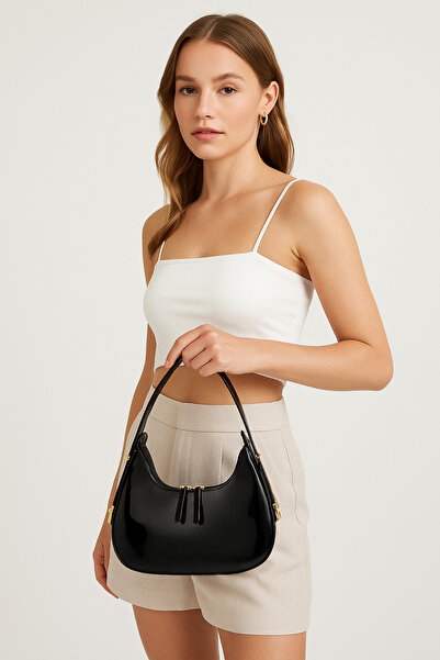 osteir Women's Patent Leather Zipper Closure Adjustable Strap Handbag
