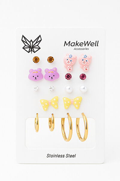 MakeWell أقراط من الفولاذ المقاوم للتشويه - شريط الدب، مجموعة حلقات بتصميم كورومي للقطط