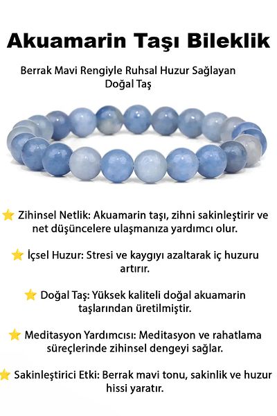 hmgtaş Natural Stone Aquamarine Stone Charm Bracelet Stylish Energy Stress Success Bracelet